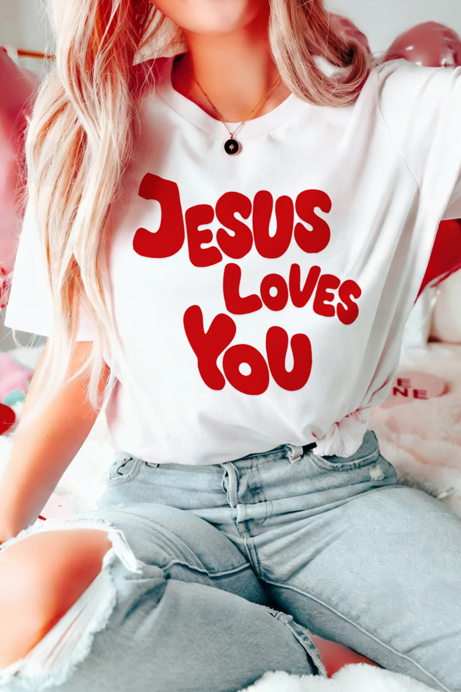 White JESUS LOVES YOU Graphic Tee - loveforevers