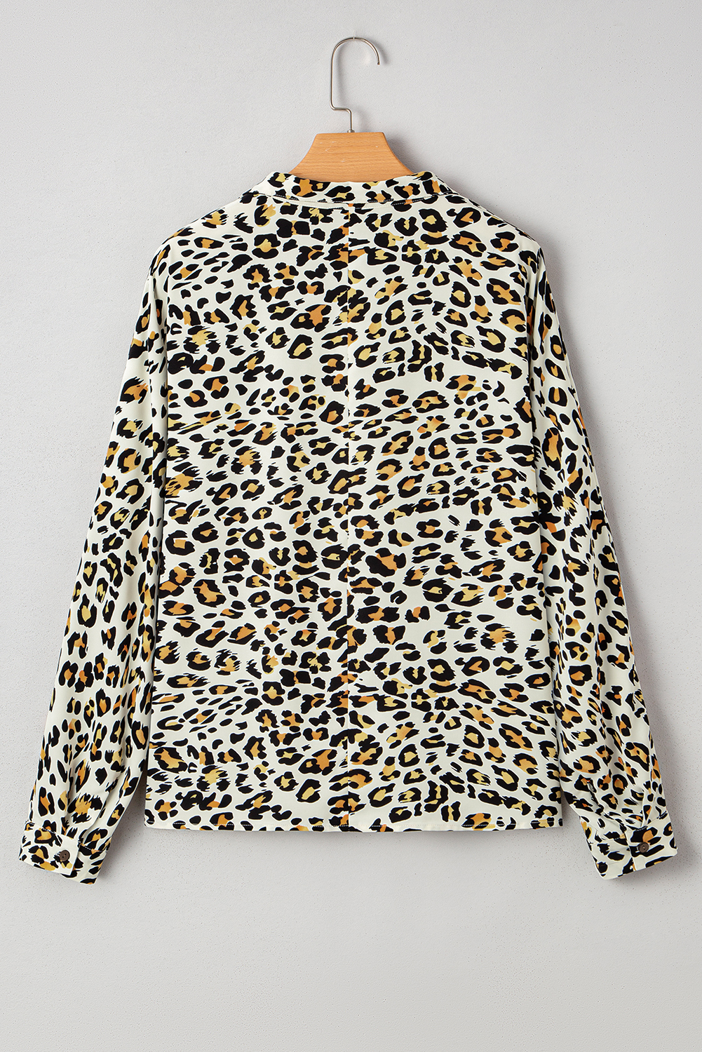 Khaki Leopard Print Contrast Striped V Neck Blouse - loveforevers
