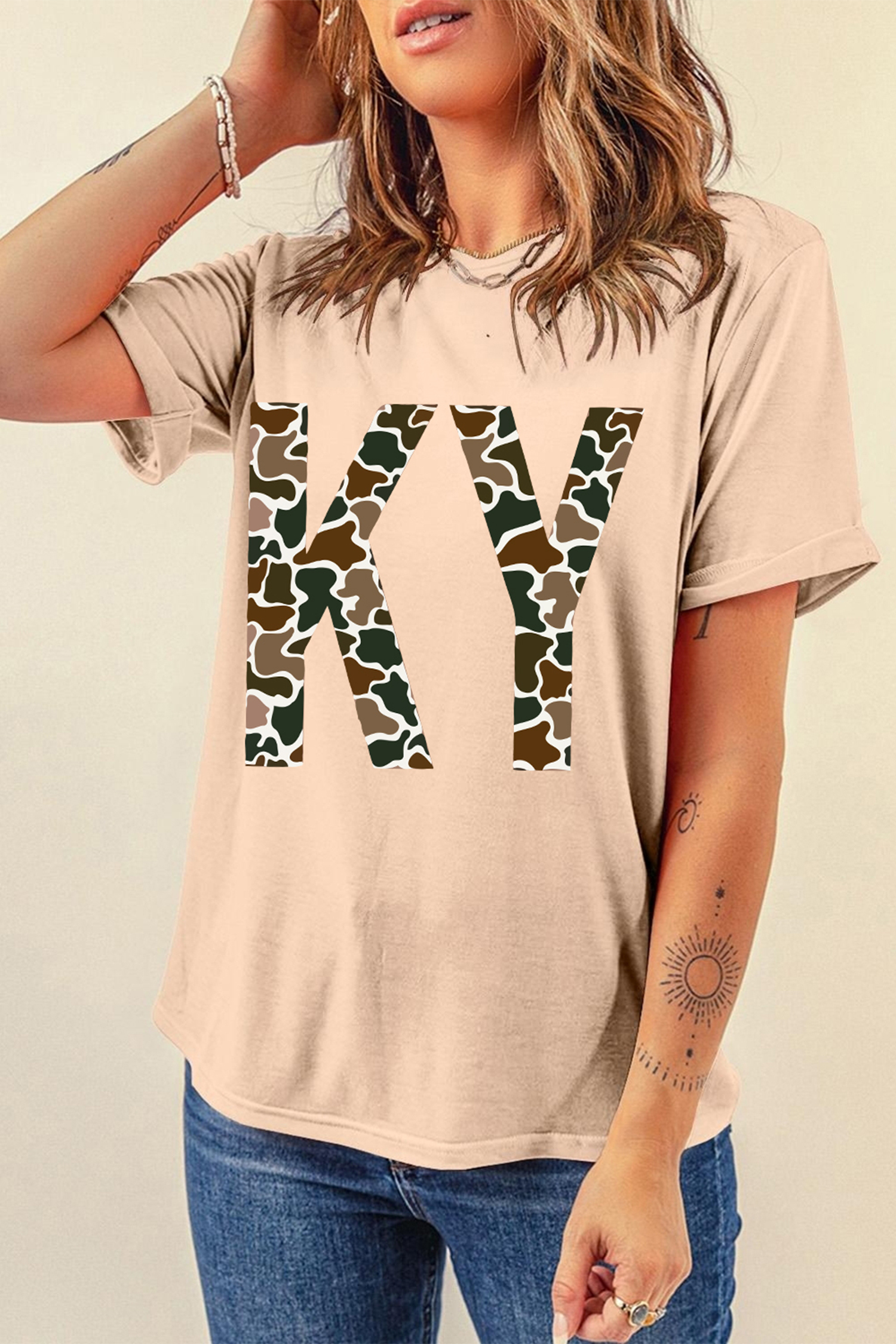 Green Camouflage KENTUCKY Crew Neck Summer Top - loveforevers