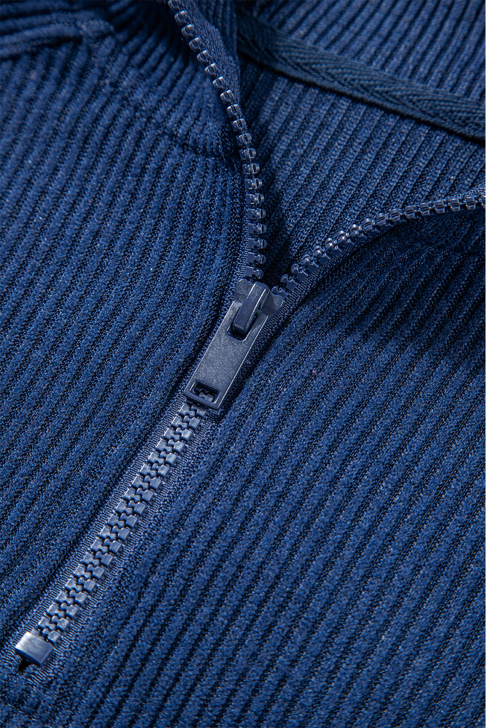 Navy Blue Ribbed Knit Cropped Hoodie and Drawstring Joggers Set - loveforevers
