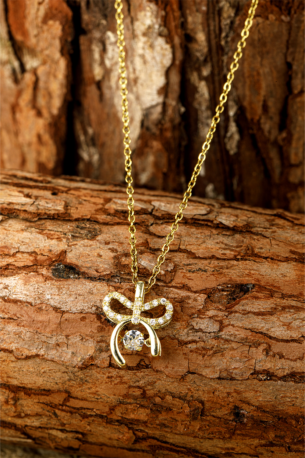 Gold Rhinestone Bow Knot Pendant Plated Alloy Necklace - loveforevers