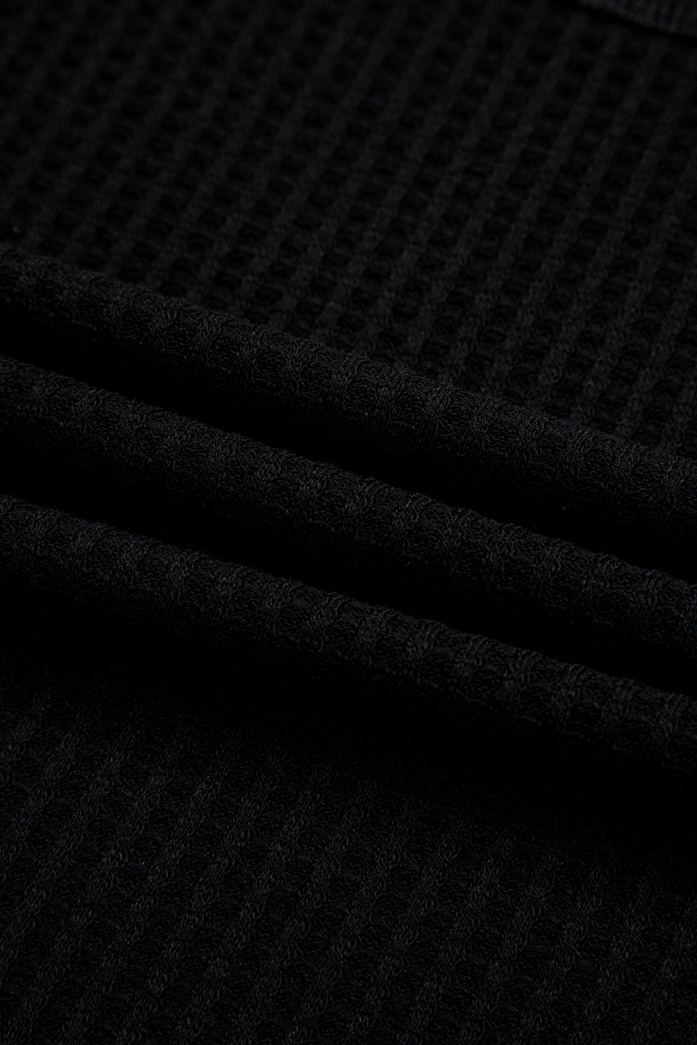 Black Waffle Texture Ribbed V Neck Drop Shoulder Loose Tee - loveforevers