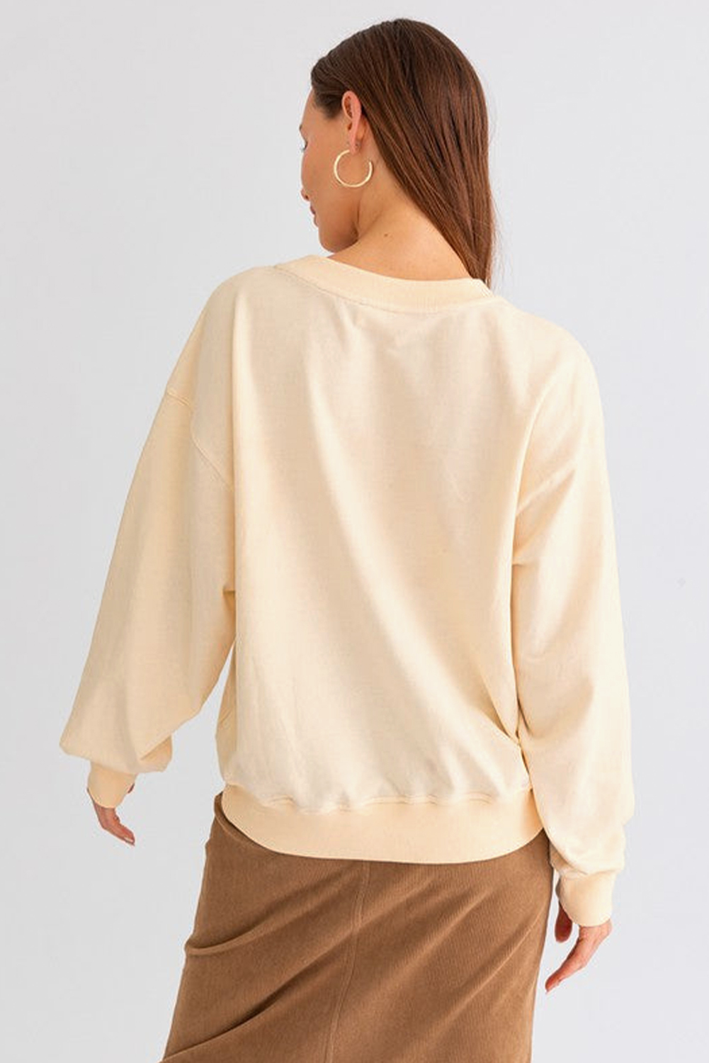 Apricot THANKS Chenille Embroidered Drop Shoulder Graphic Sweatshirt - loveforevers