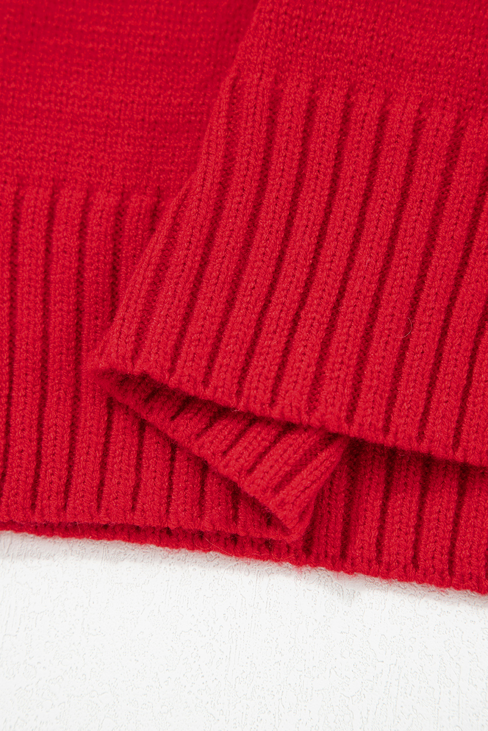 Racing Red Collared V Neck Ribbed Edge Sexy Elegant Sweater - loveforevers