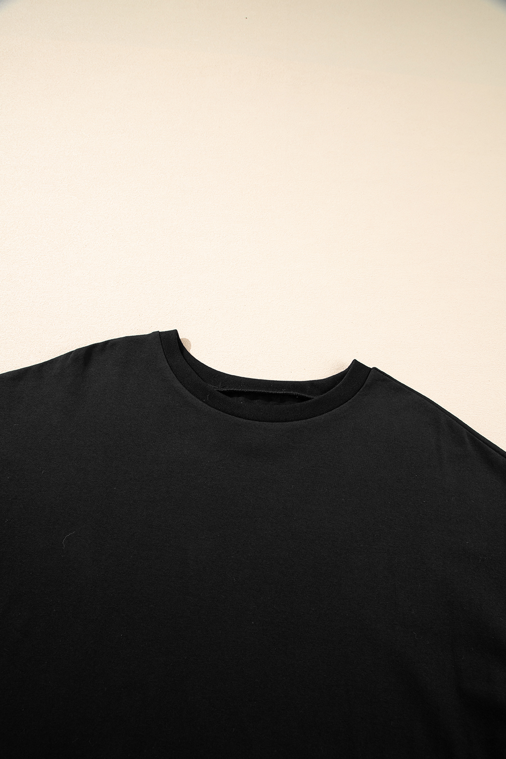 Black Loose Half Sleeve Hi Low Hem T Shirt - loveforevers