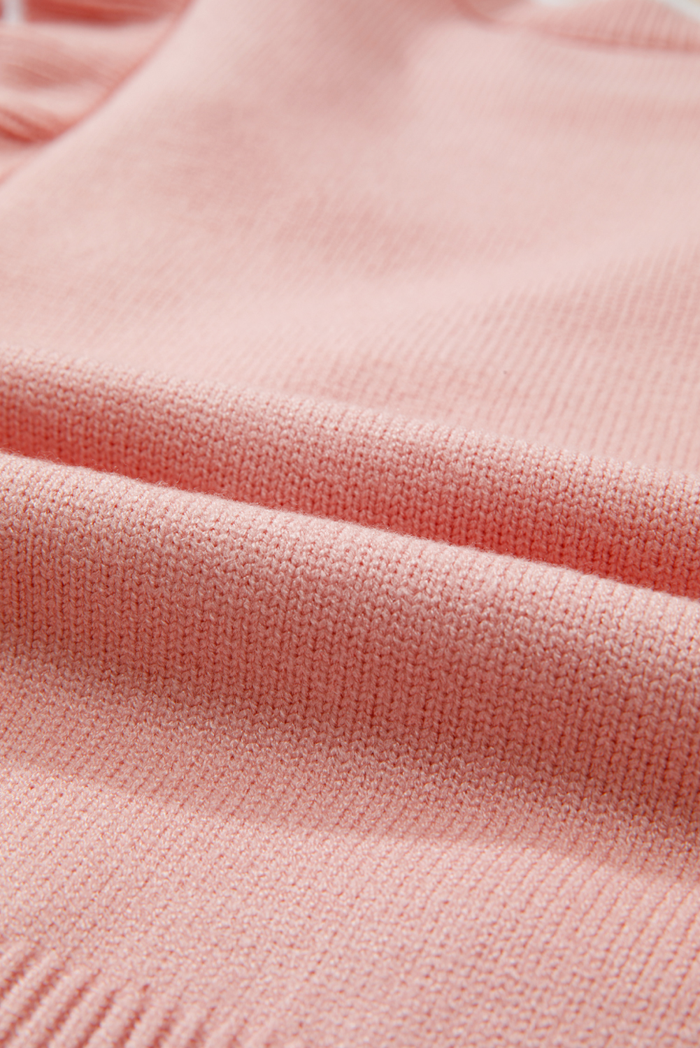 Light Pink Ruffled Bowknot Ribbed Trim Long Sleeve Sweater - loveforevers