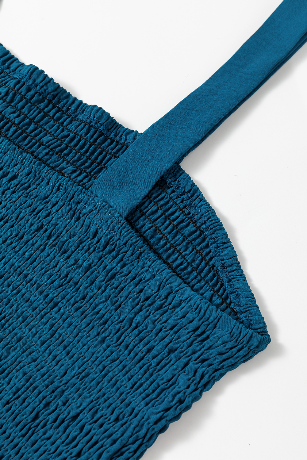 Blue Casual Pocketed Smocked Sleeveless Romper - loveforevers