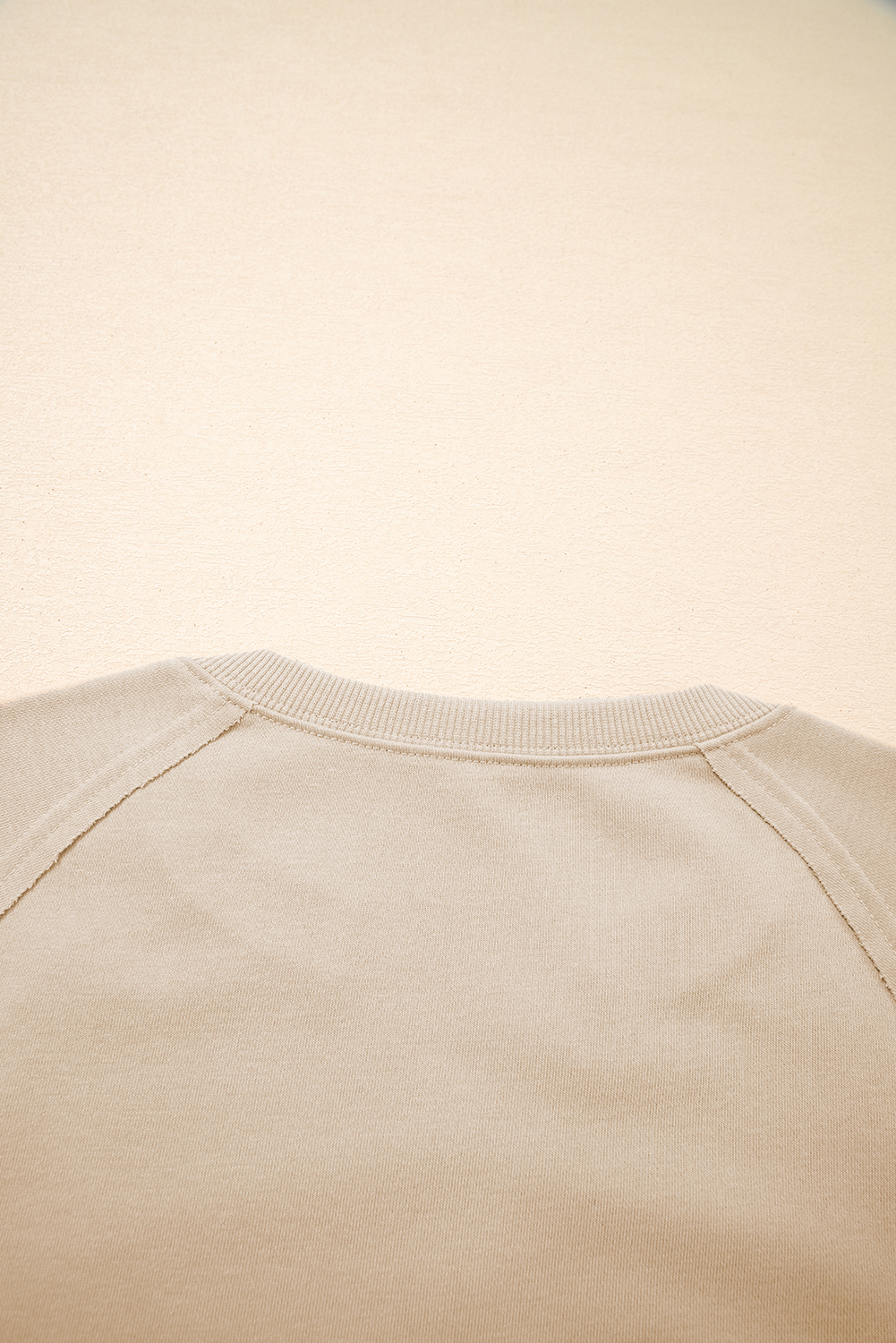 Parchment Raw Edge Exposed Seam Raglan Sleeve Side Slit Sweatshirt - loveforevers