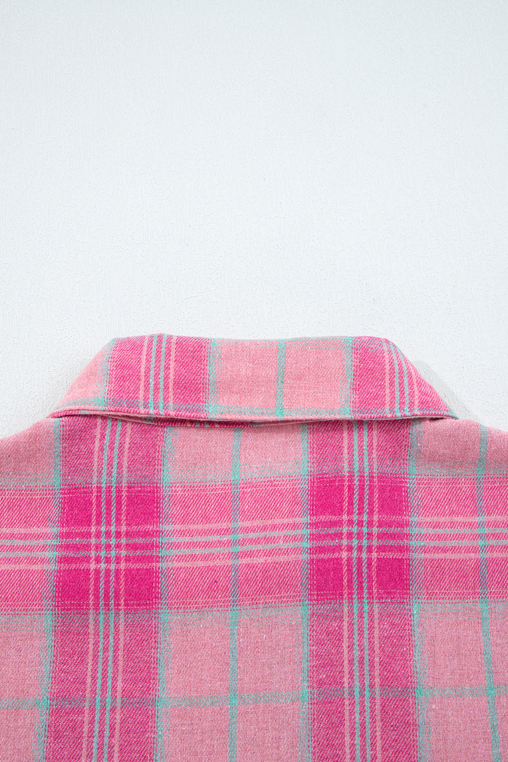 Sachet Pink Plaid Print Rounded Hem Long Sleeve Shirt with Pockets - loveforevers