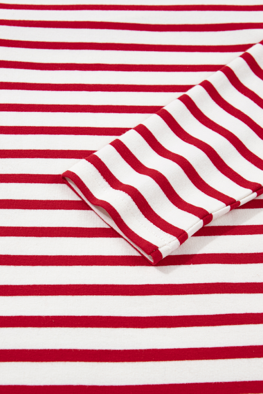 Red Stripe Round Neck Ruffle Trim Long Sleeve Top - loveforevers
