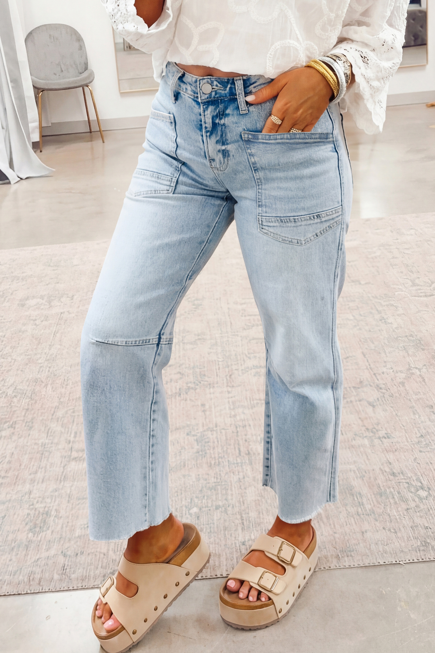 Beau Blue Frayed Cropped Straight Jeans - loveforevers
