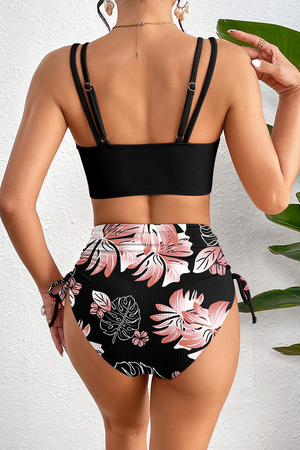 Black Ribbed Knit High Waist 2pcs Bikini Swimsuit - loveforevers