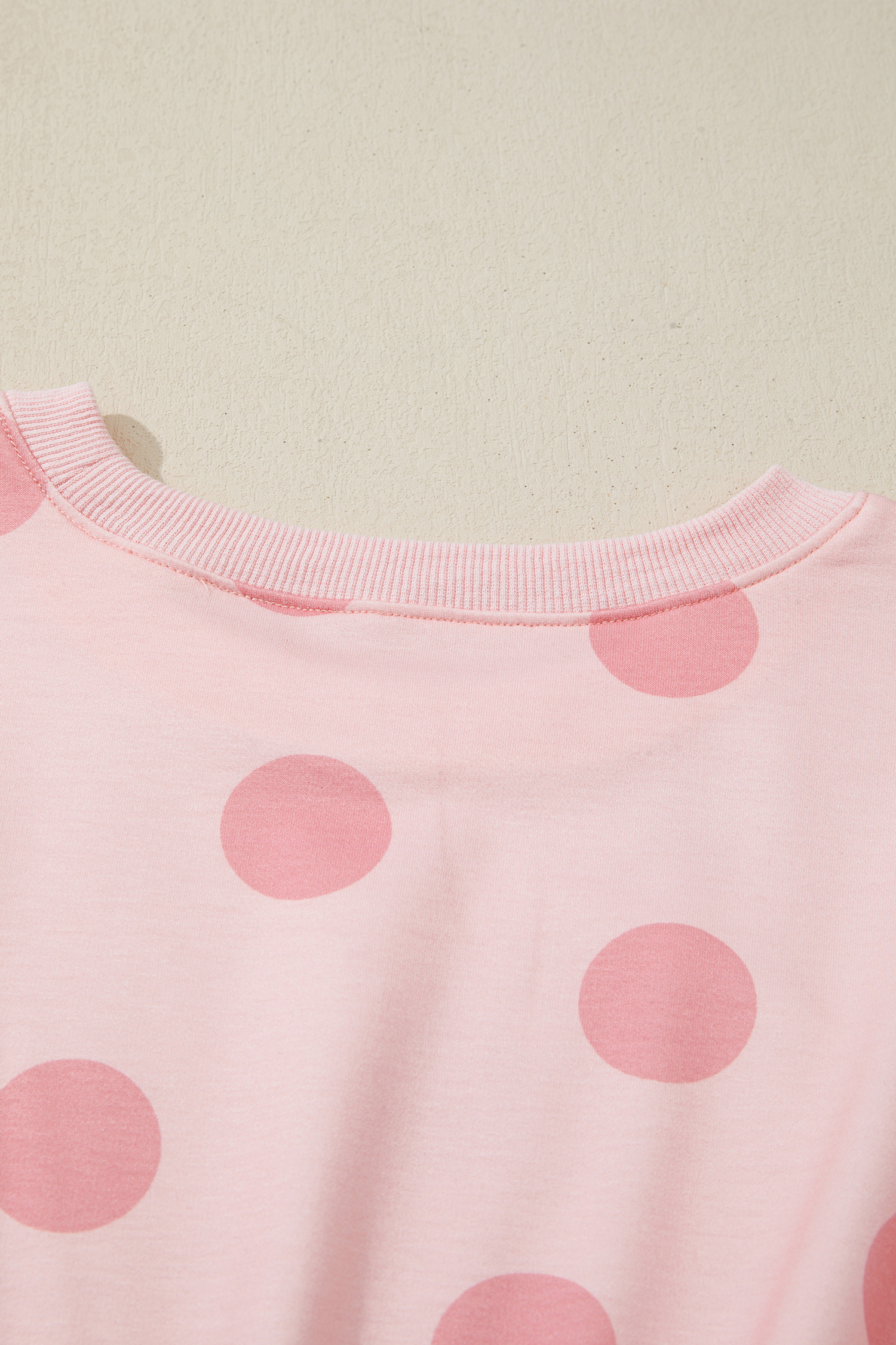Beige Polka Dot Print Drop Shoulder Pullover Drawstring Jogger Pant Set - loveforevers