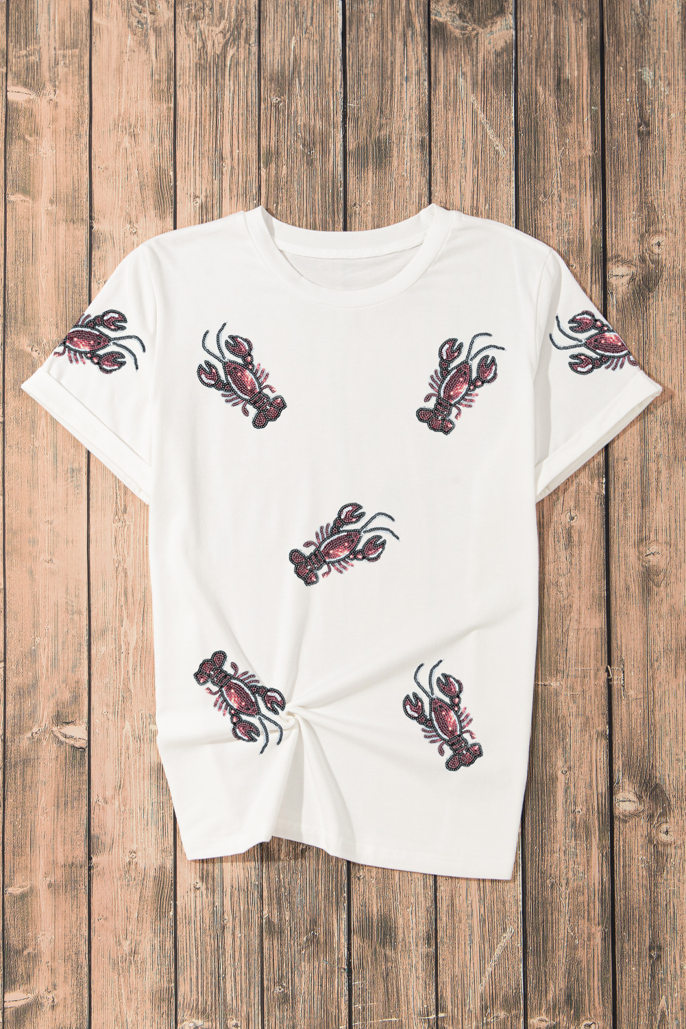 White Sequined Lobster Crewneck Tee - loveforevers