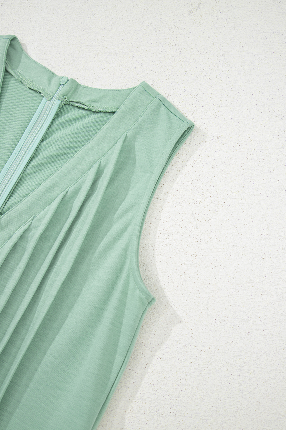 Smoke Green Tie V Neck Pintuck Sleeveless Loose Romper - loveforevers