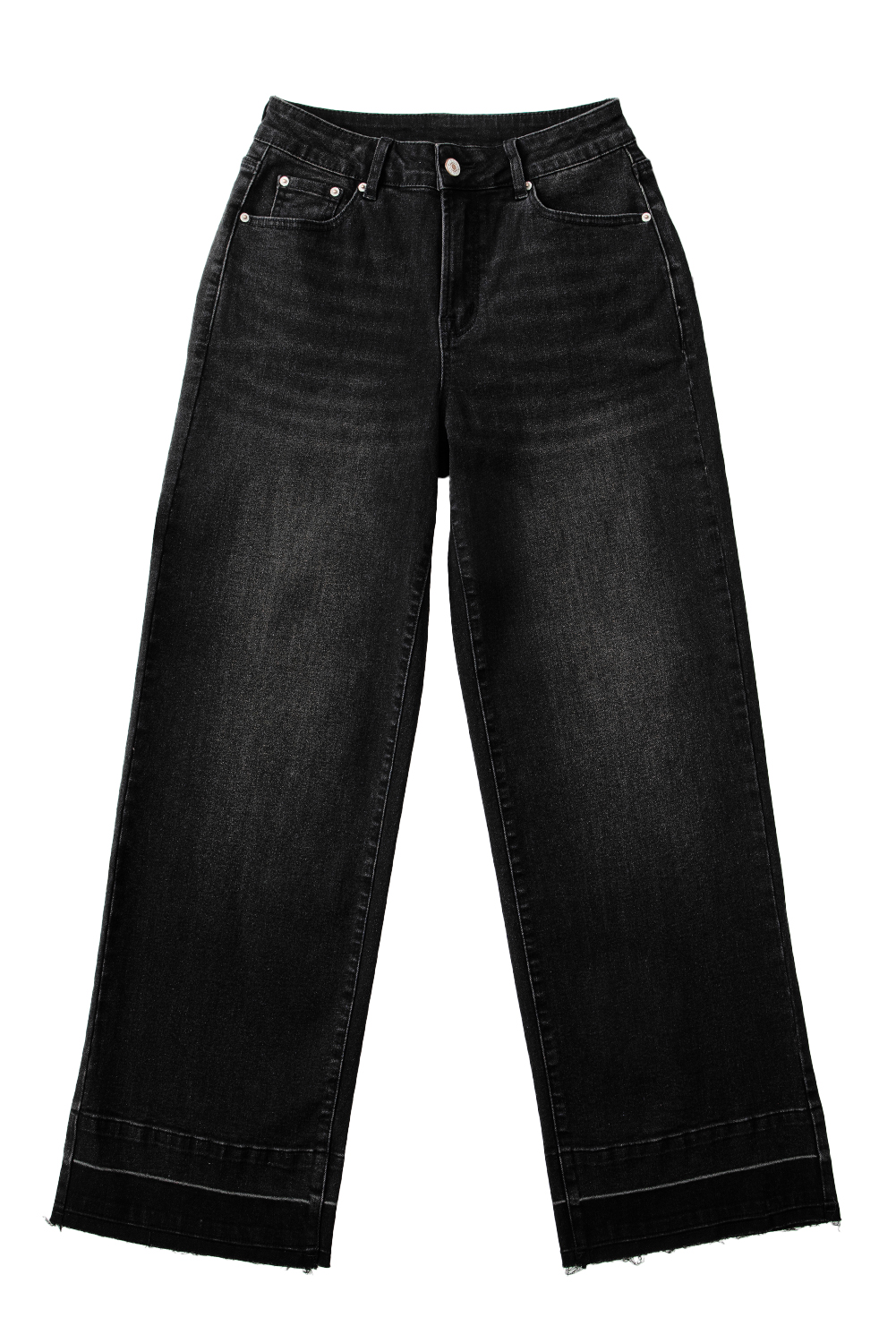 Real Teal Raw Hem Unique Cuffs Straight High Rise Loose Jeans - loveforevers