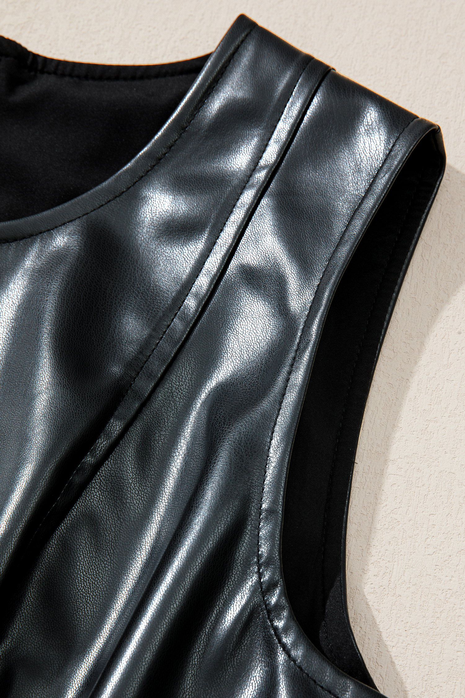 Black Faux Leather Ruffle Hem Sleeveless Mini Dress - loveforevers