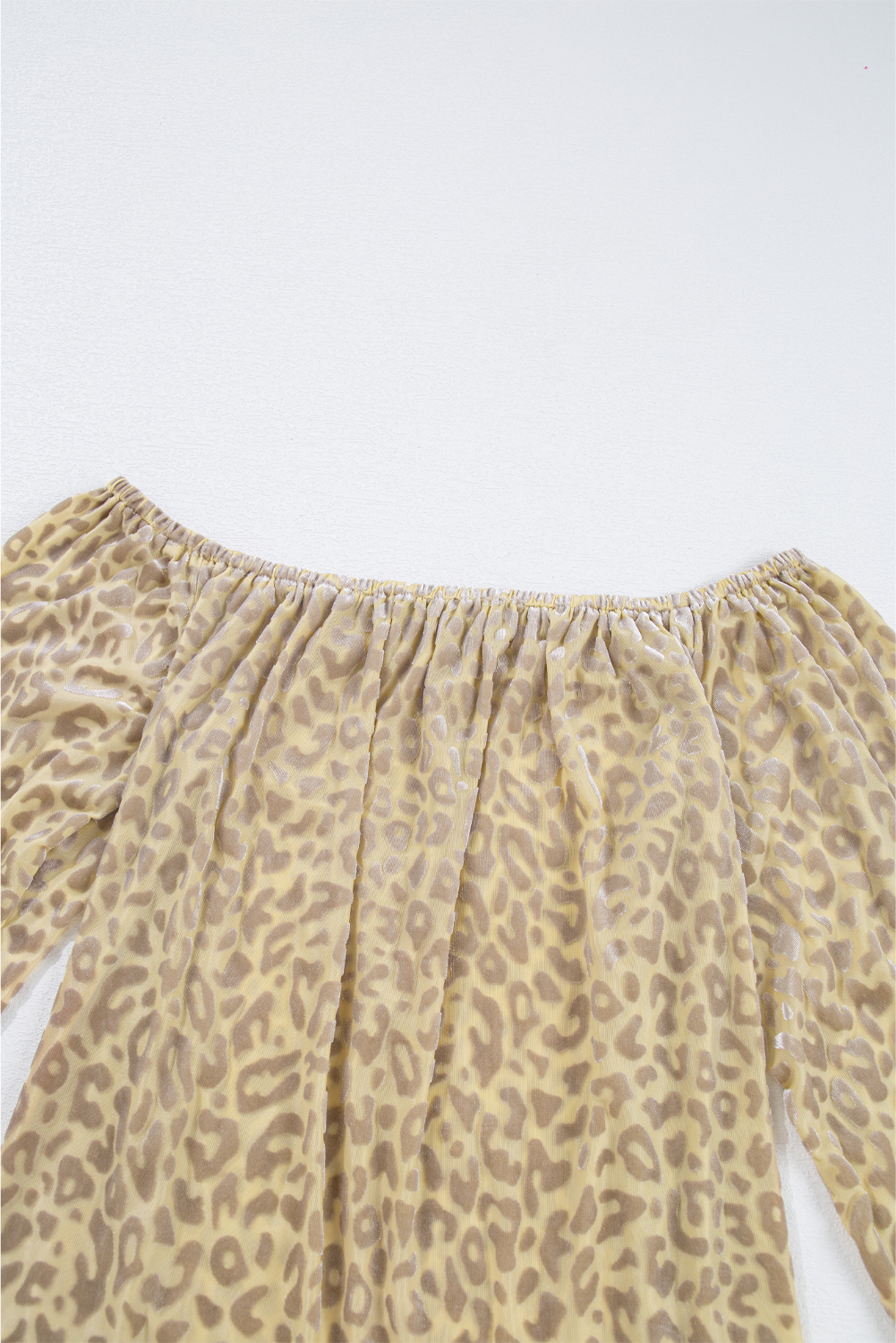 Beige Leopard Velvet Burnout Off Shoulder Long Sleeve Blouse - loveforevers