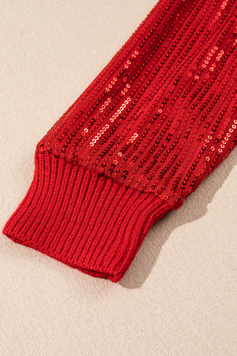 Racing Red Merry Graphic Sequin Sleeves Christmas Turtleneck Sweater - loveforevers