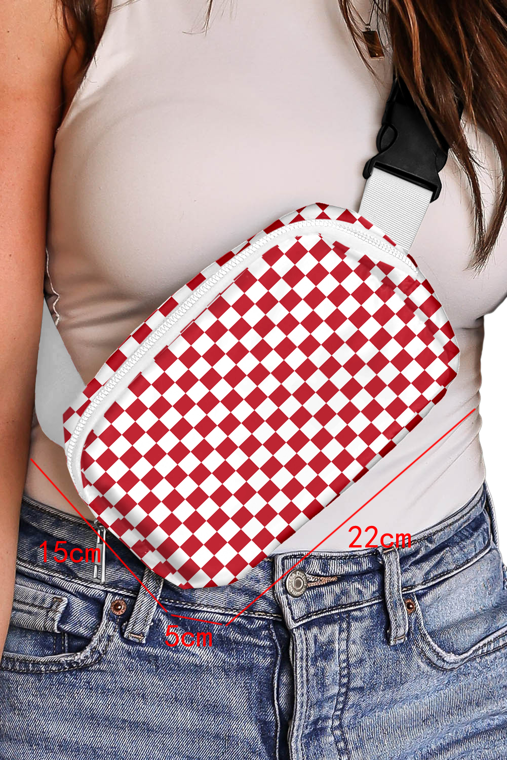 Fiery Red Checkered Print Zipped Buckle Strap Crossbody Bag - loveforevers