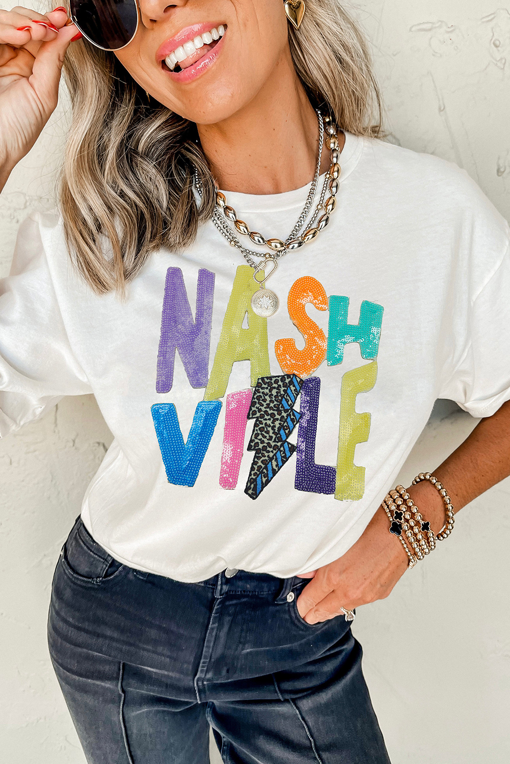 White Lightening NASHVILLE Graphic Crewneck T Shirt - loveforevers