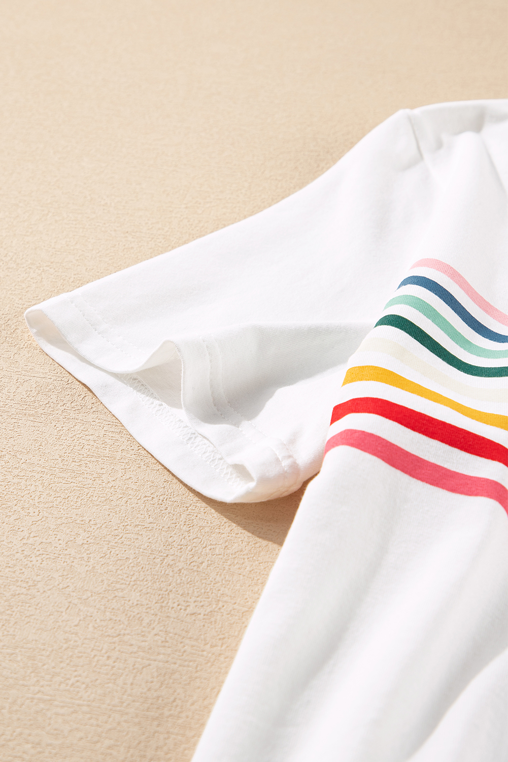 White Rainbow Stripe Print Contrast Crewneck T Shirt - loveforevers
