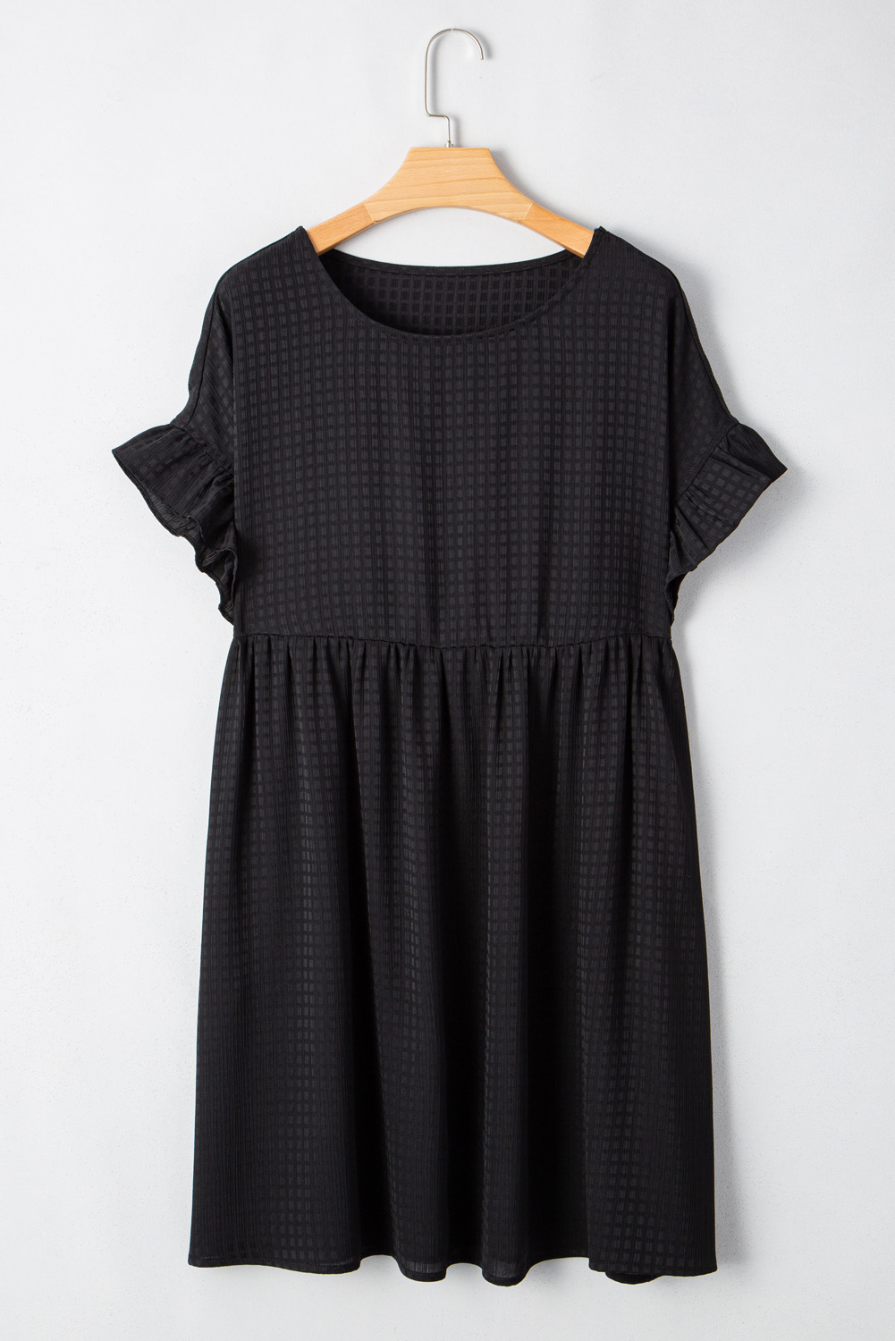 Black Textured Ruffled Sleeve Babydoll Plus Dress - loveforevers