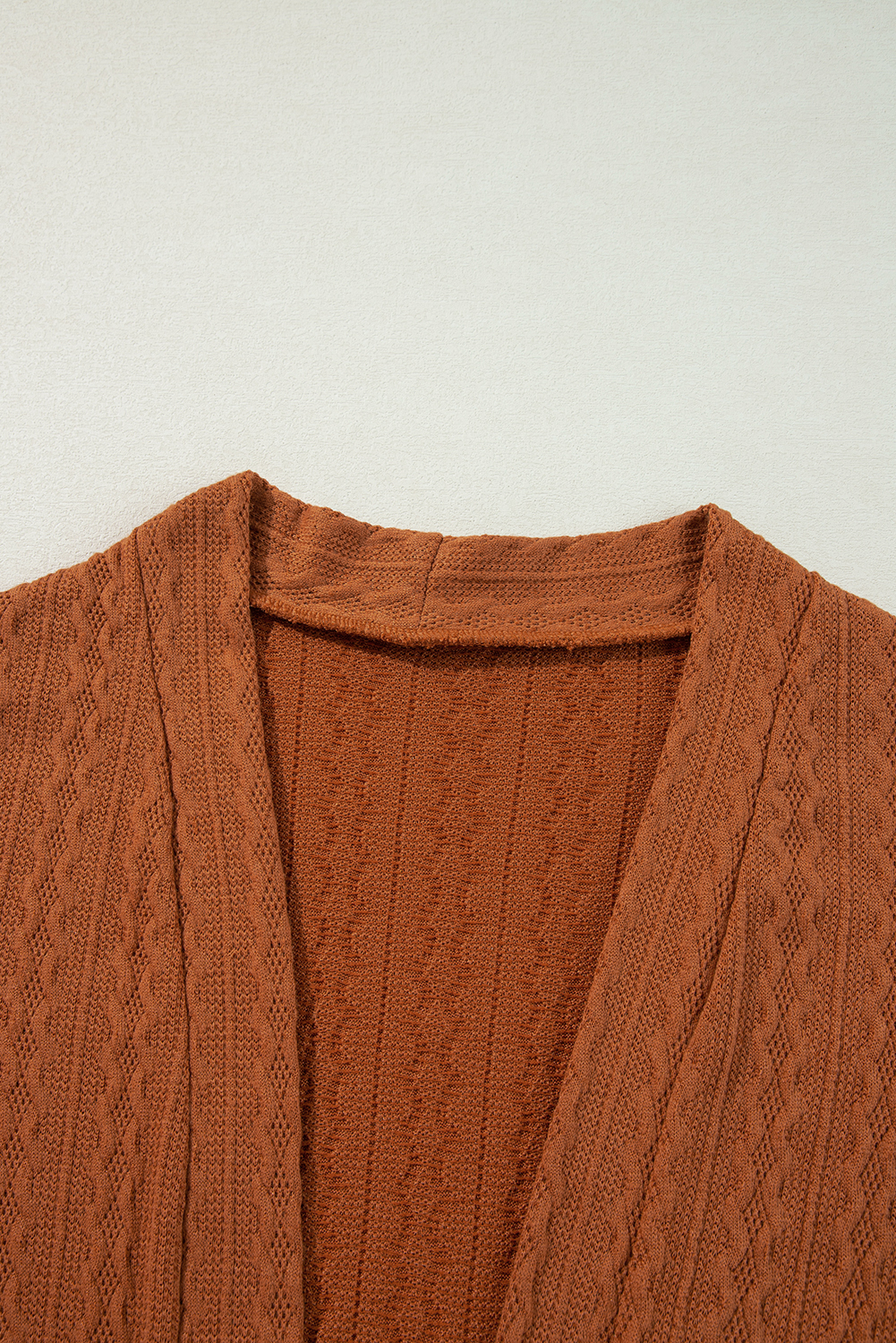 Chestnut Textured Knit Side Pockets Open Front Cardigan - loveforevers