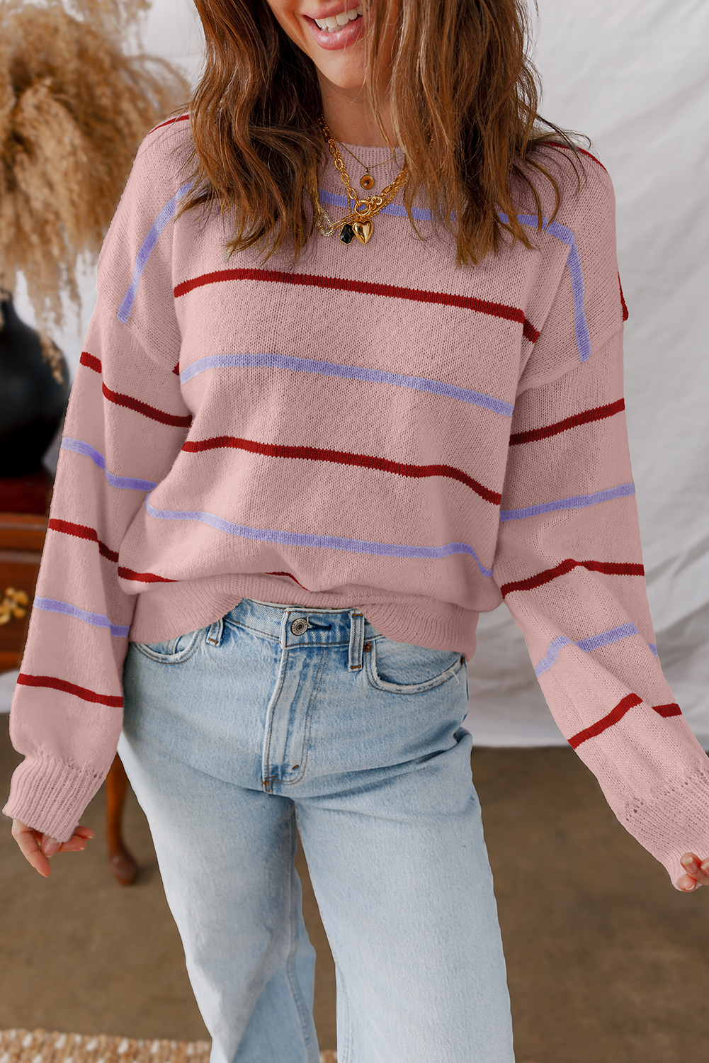 Multicolour Striped Buttoned Front V Neck Drop Shoulder Cardigan Sweater - loveforevers