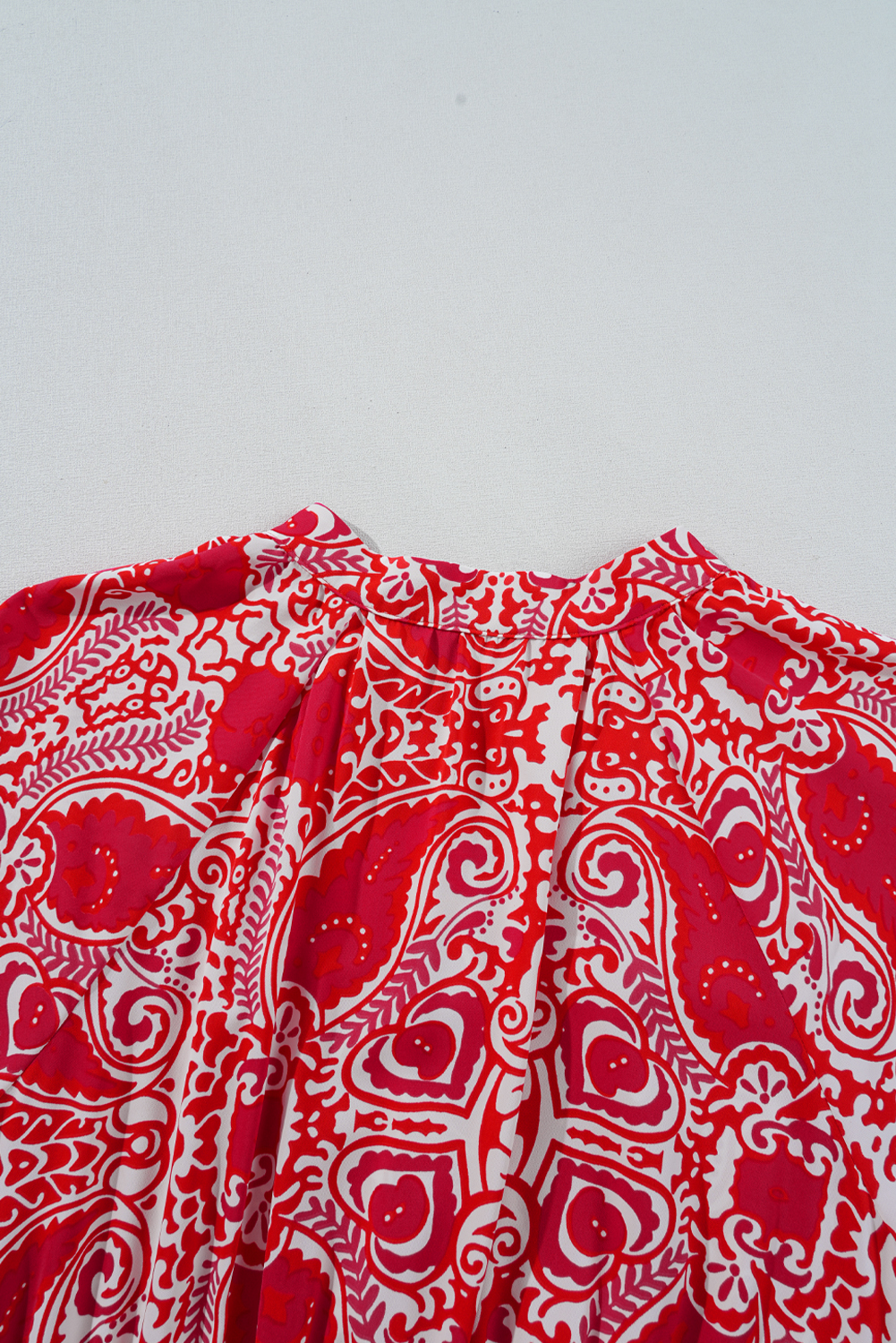 Red Paisley Print Side Slit Puff Sleeve High Waist Maxi Dress - loveforevers