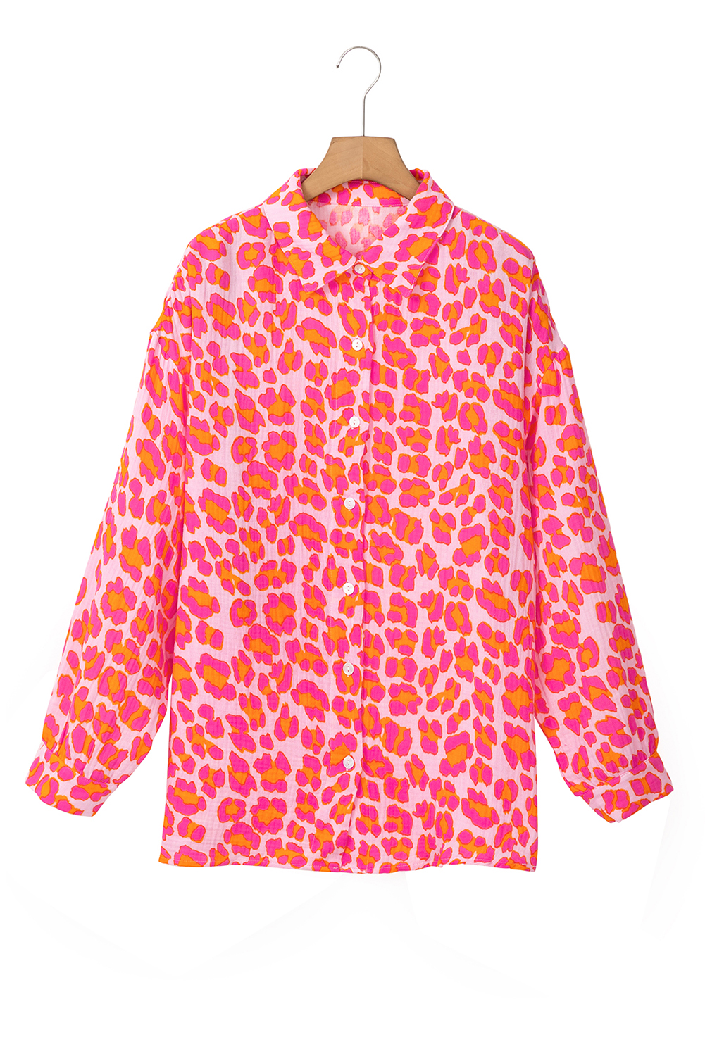 Rose Leopard Printed Button Up Loose Shirt - loveforevers