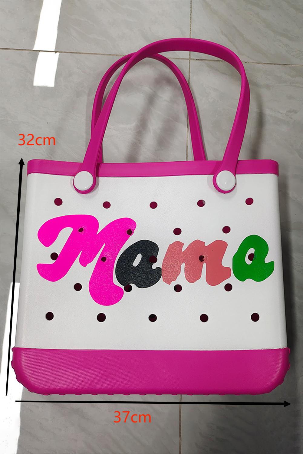 Rose Red mama Print Self-assembly Straps Hollowed EVA Beach Bag - loveforevers