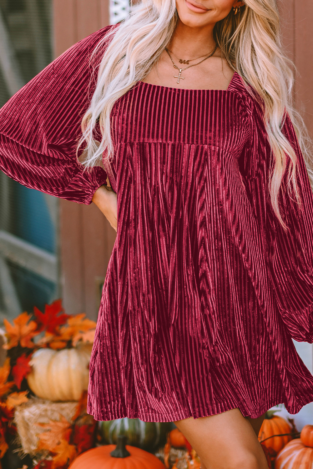 Red Tie Back Square Neck Velvet Babydoll Dress - loveforevers