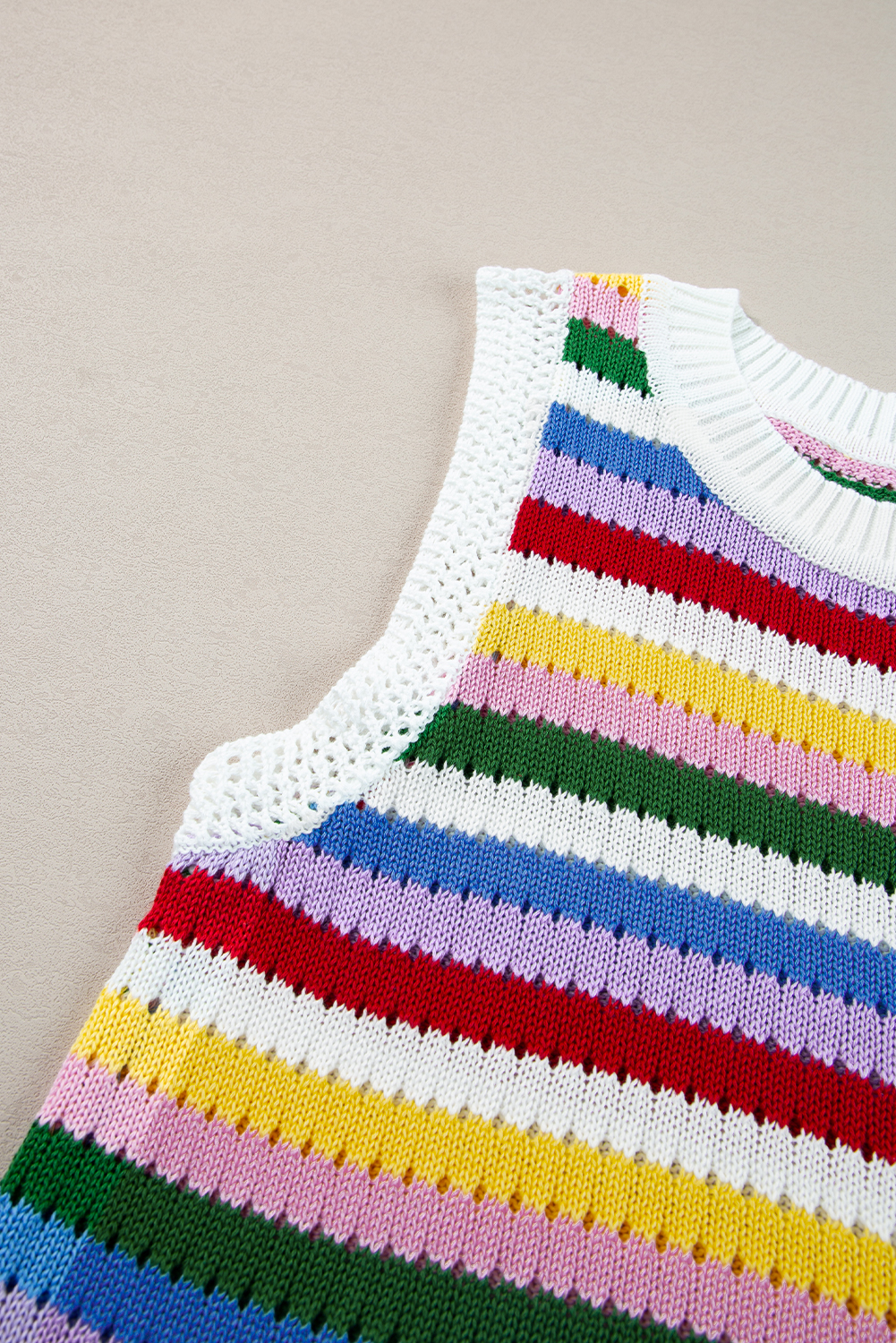 Multicolour Striped Knitted Eyelet Slim Sweater Vest - loveforevers