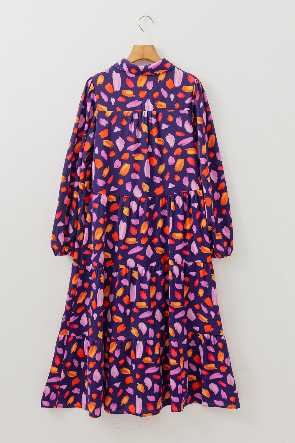 Purple Collared Tiered Flowy Long Dress - loveforevers