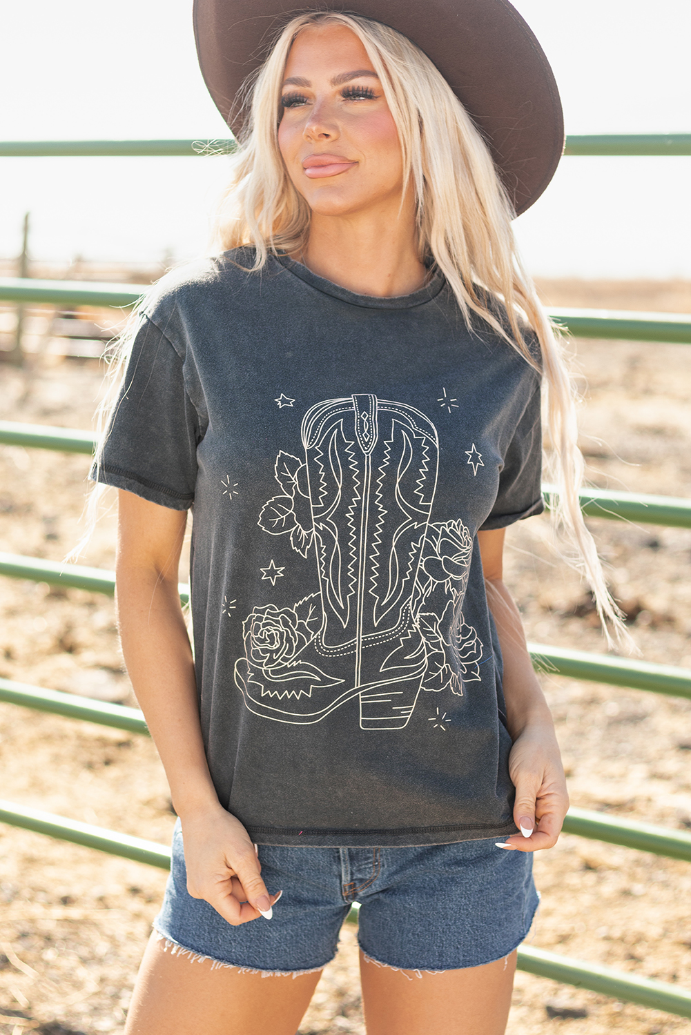 High-Rise Western Cowboy Boots Graphic Tee - loveforevers