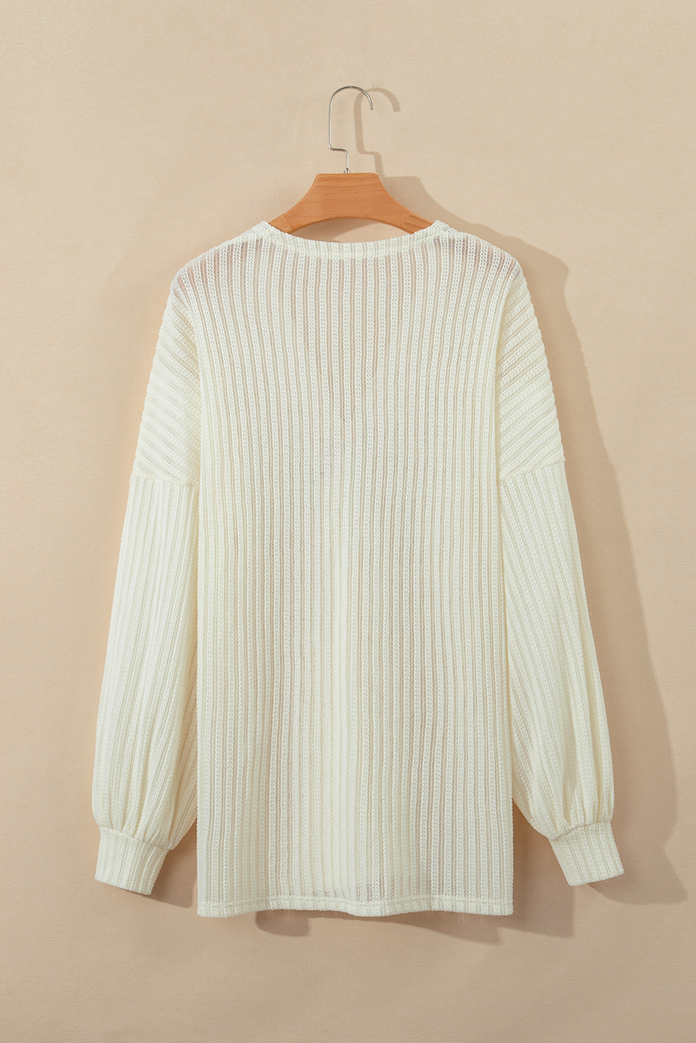 Beige Textured Lantern Sleeve Open Kimono - loveforevers