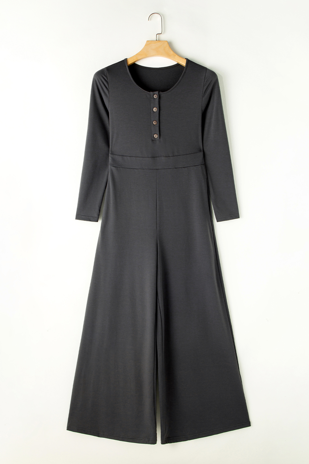 Gray Button Long Sleeve Wide Leg Jumpsuit - loveforevers