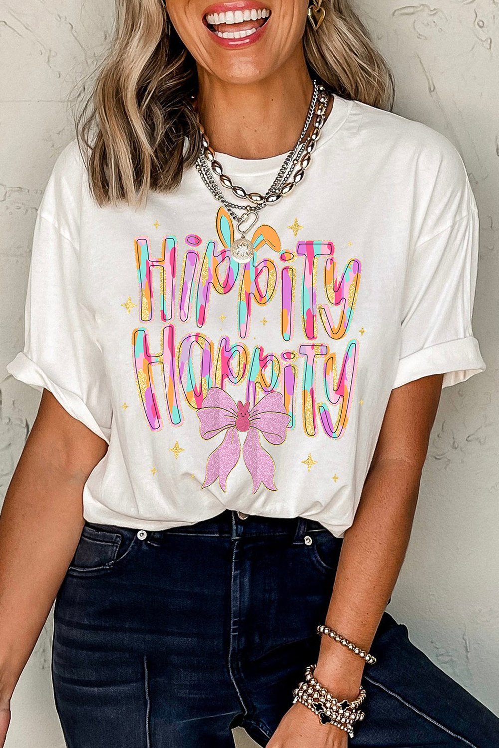 White Hippity Hoppity Graphic Loose Tee - loveforevers
