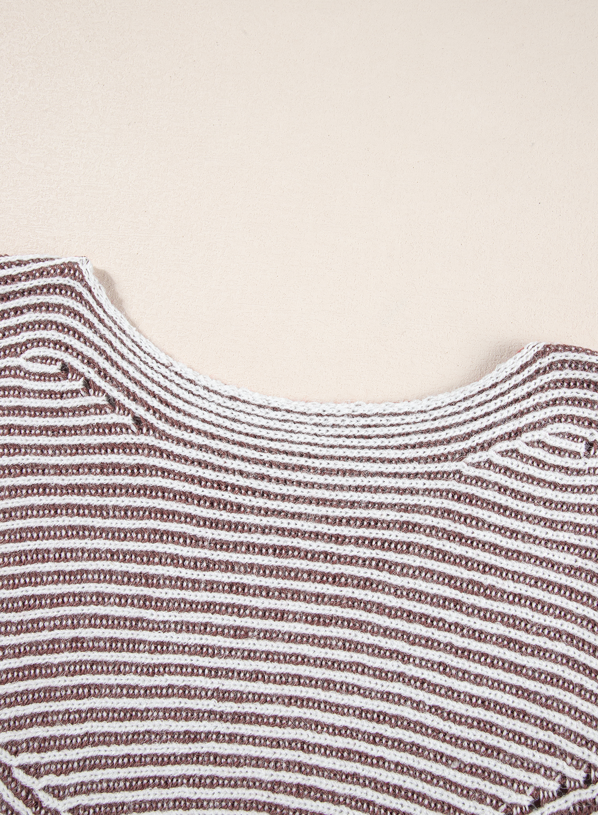 Coffee Striped Print Ribbed Knit Boat Neck Baggy Sweater - loveforevers