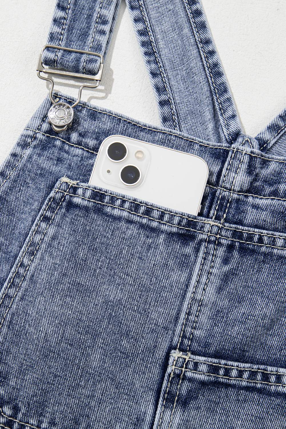 Sail Blue Denim Bib Straight Leg Jumpsuit with Pockets - loveforevers