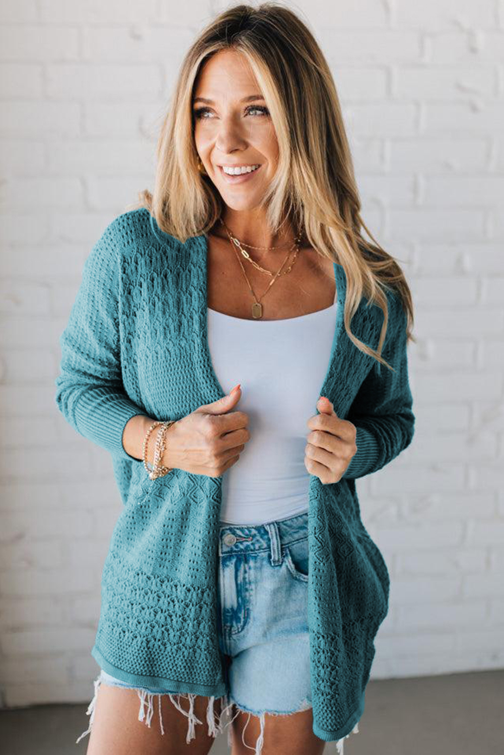Redwood Burl Mixed Pattern Knitted Open Front Plus Cardigan - loveforevers