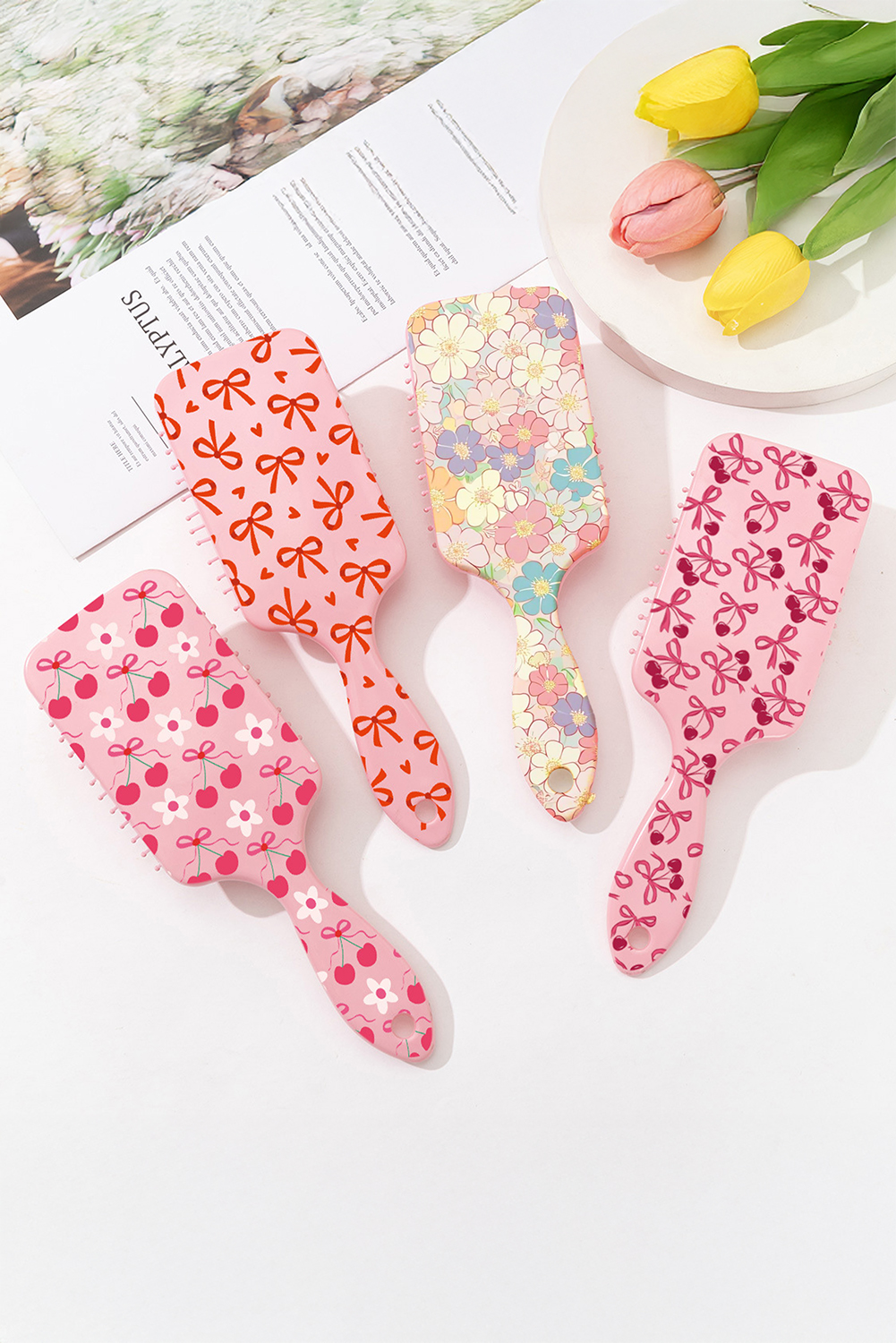 Peach Blossom Flower Print Large Paddle Air Cushion Comb - loveforevers