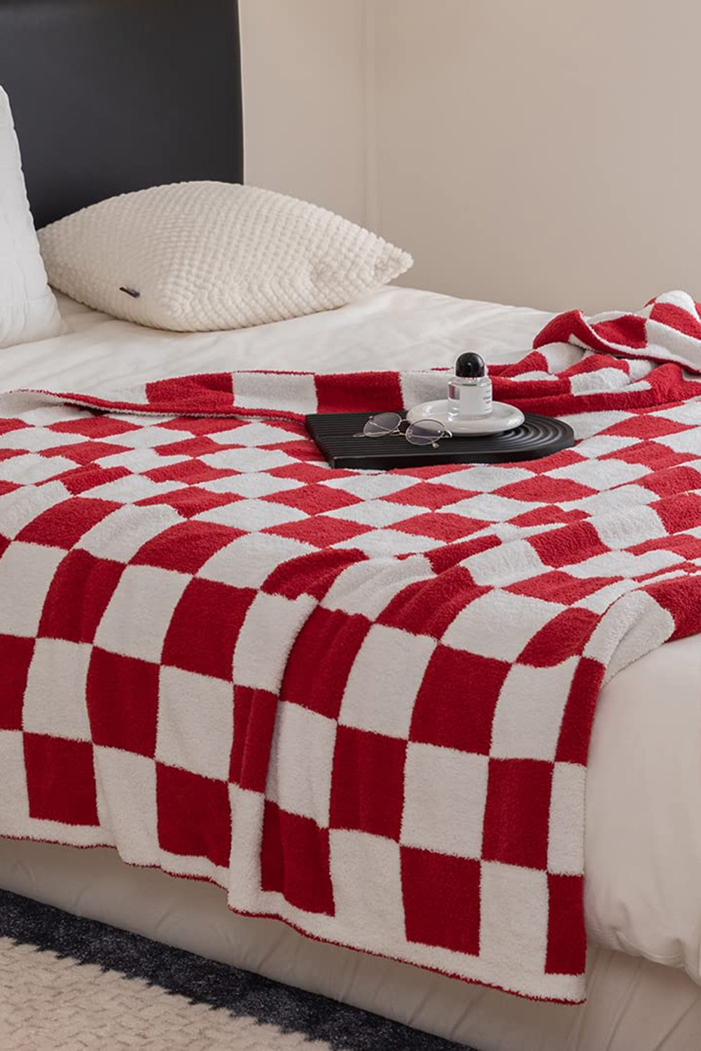 Fiery Red Plush Checkered Print Sofa Blanket 127*152cm - loveforevers