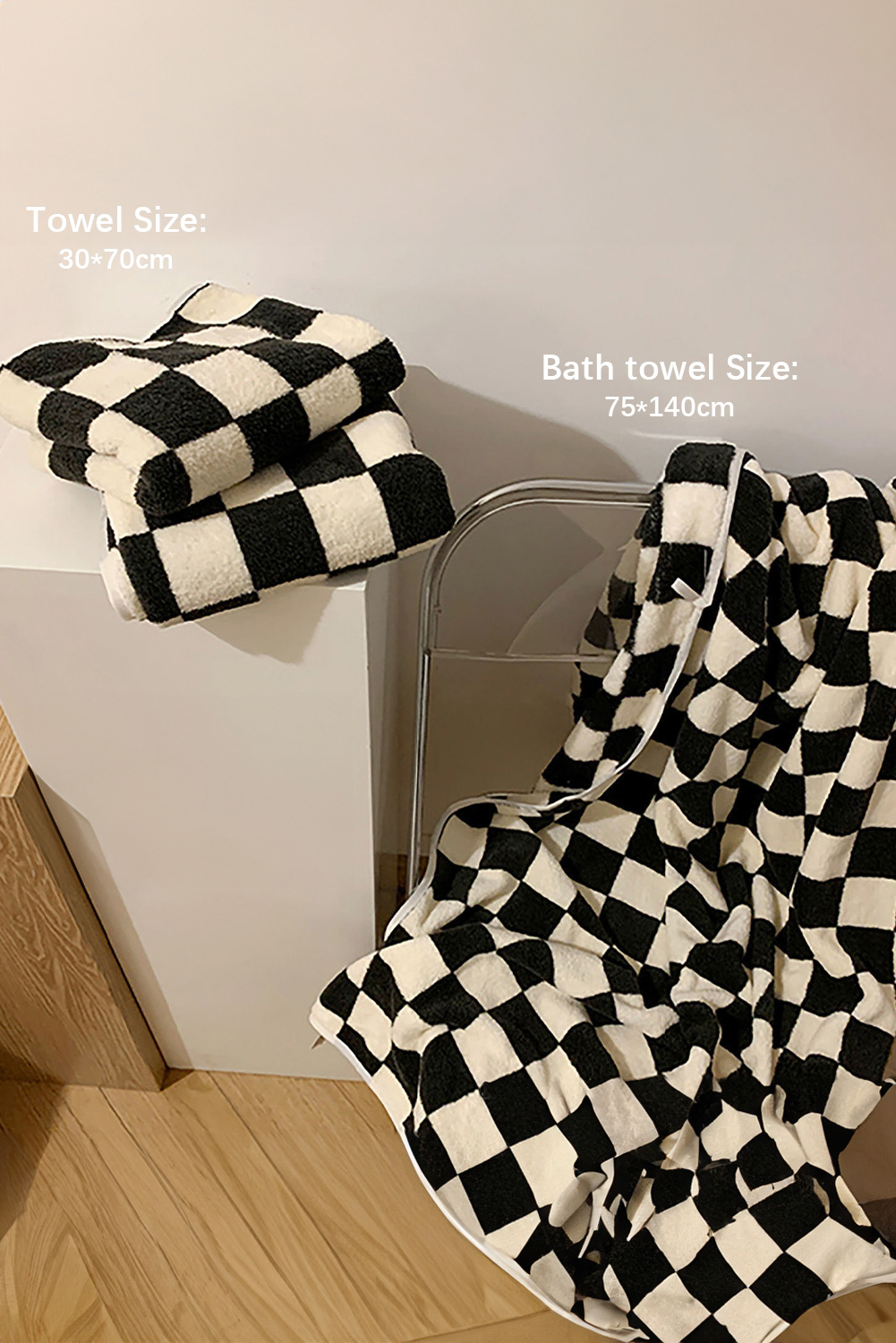 Black Fuzzy Checkerboard Bath Towel Set - loveforevers