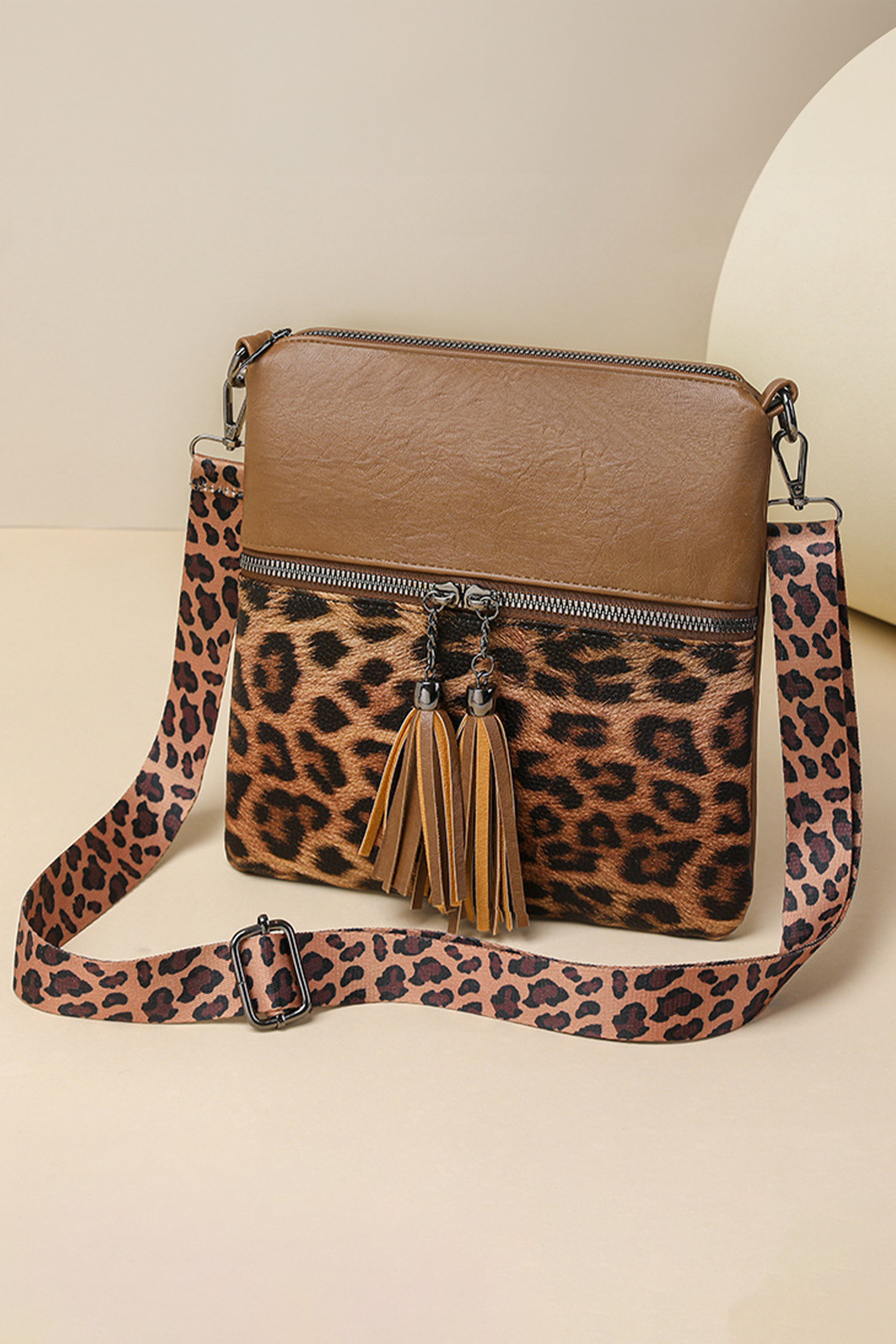 Coffee Leopard Contrast PU Leather Single Shoulder Mini Bag - loveforevers