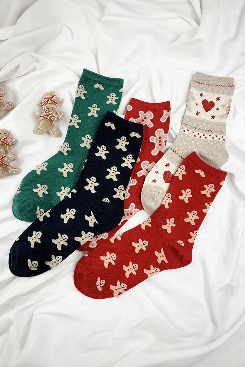 Fiery Red Christmas Gingerbread Man Cozy Crew Socks - loveforevers