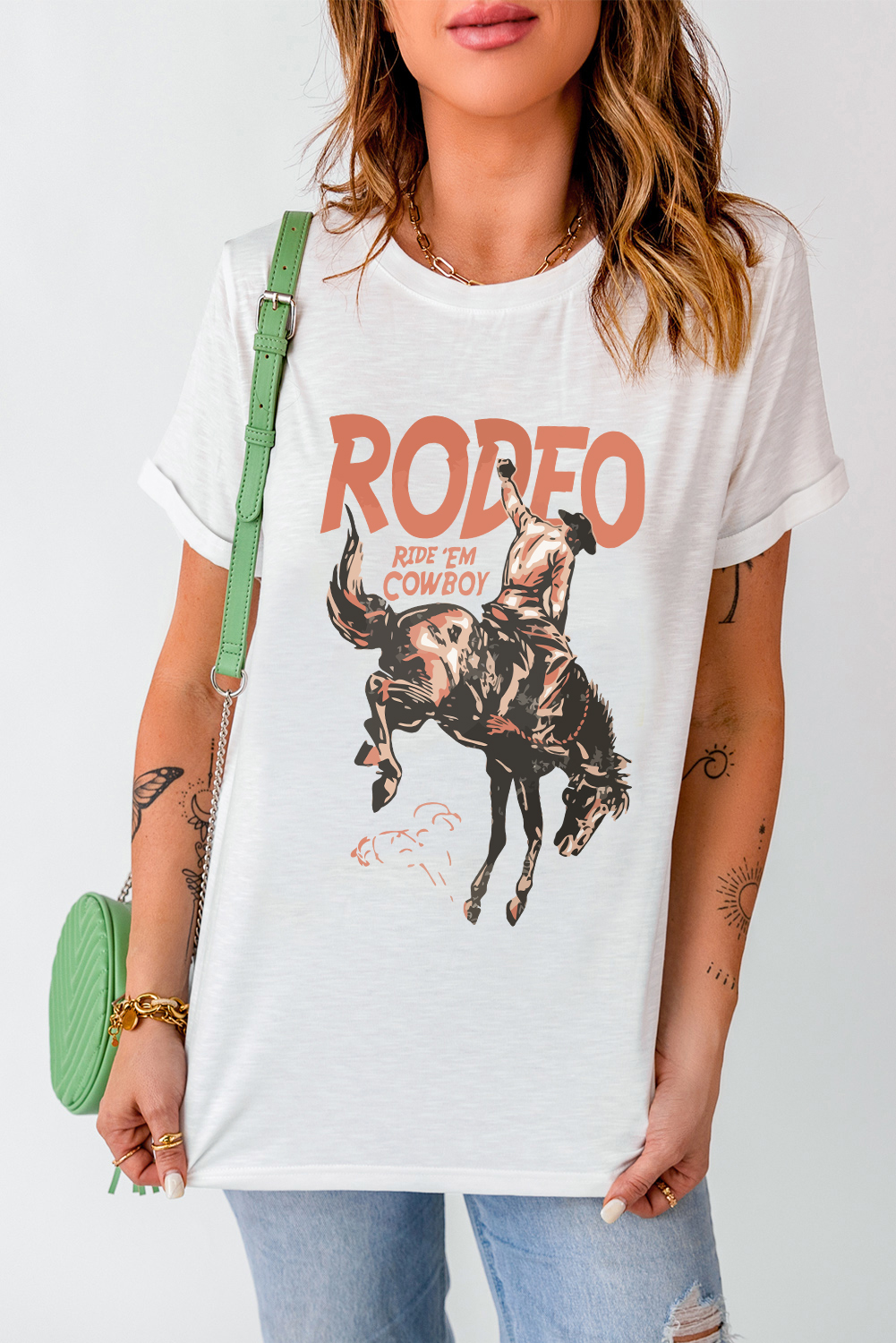 White RODEO Cowboy Graphic Crewneck T Shirt - loveforevers
