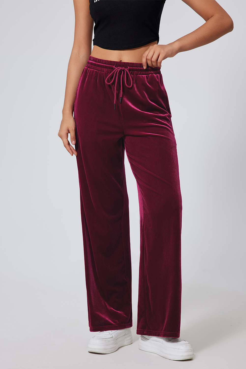 Evergreen Solid Drawstring Waist Wide Leg Pants - loveforevers