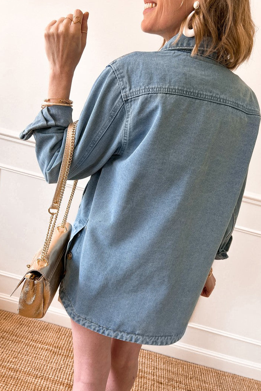 Dusk Blue Slit Buttons Pocketed Denim Jacket - loveforevers